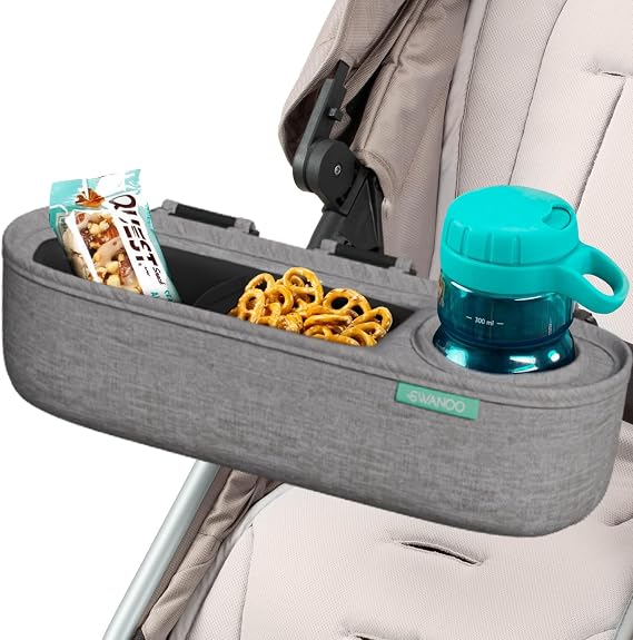 Universal Stroller Snack Tray, Insulated Sippy Cup, Grey, Bumper Bar