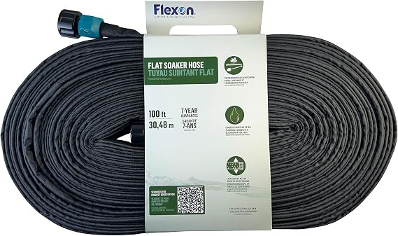 Flexon 100ft Flat Soaker Hose Efficient, Space-Saving Watering Solution for Gardens and Landscaping