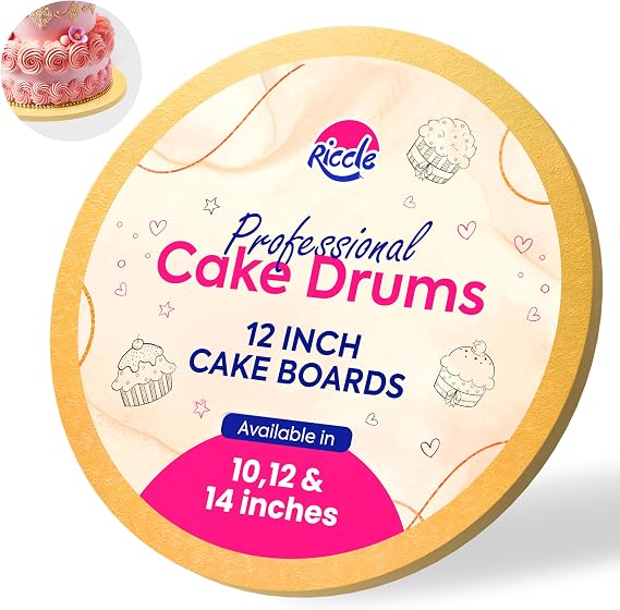 RICCLE 12 Inch Single Gold Cake Drum - Smooth-Edged Pack of 1 - Sturdy Boards Round - Bend Resistant Multi-Layered Base for Minimalist Displays