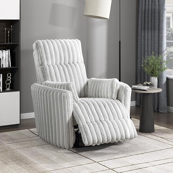 Lexicon Modern Swivel Glider Recliner Chair, Nursery Glider, Corduroy Fabric Upholstery Recliner with High Back, Manual Recliner Sofa Chair for Living Room/Office/Apartment, Gray
