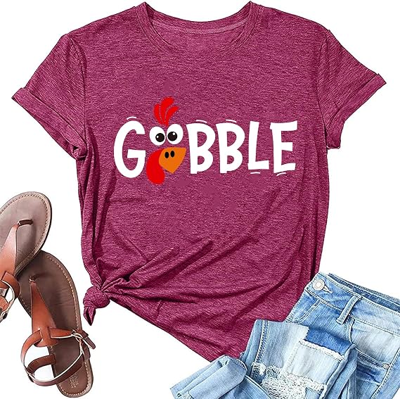 Thanksgiving Day Shirt Women Fall Pumpkin Graphic Tee Autumn Gobble Trukey Short Sleeve Tops