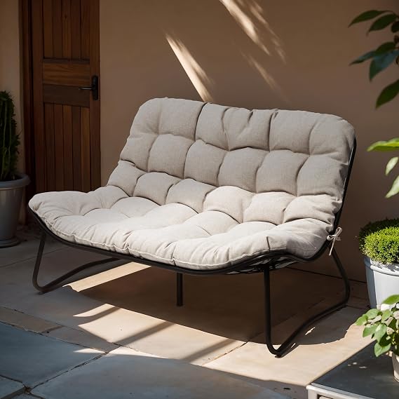 Outdoor Loveseat with Soft Cushion,Patio 2-Seat Boho Sofa (Beige) | All-Weather Outdoor Couch Furniture for Balcony, Poolside, Backyard, Porch