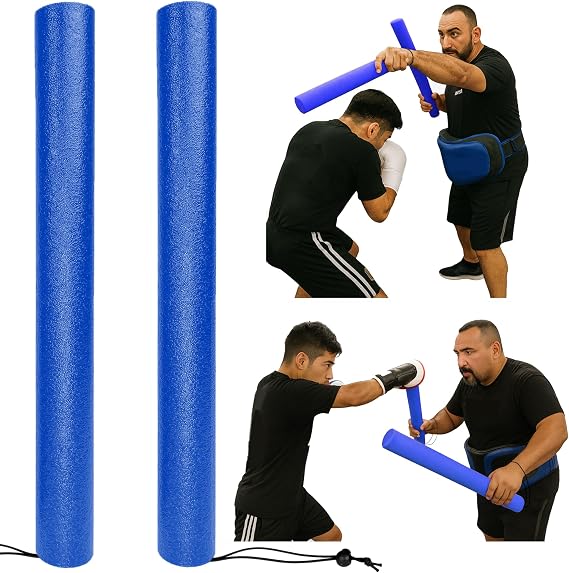 Foam Combat Training Sticks for Boxing and Martial Arts (Blue) | Defense Drills, Slip, Dodge, Roll, Weave, Counter Practice for MMA