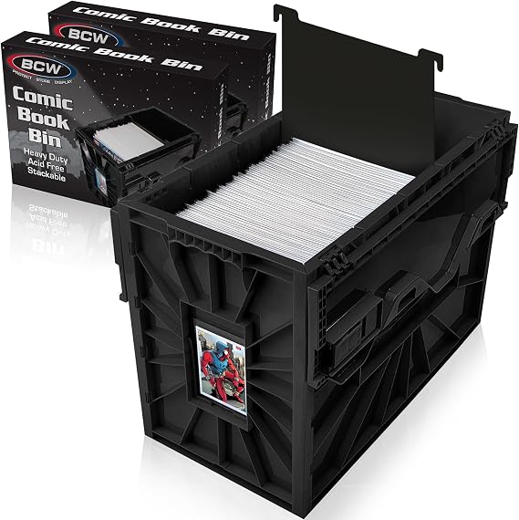 BCW Short Comic Book Bin, Holds 150 Comics Each, Black, 2 Pack