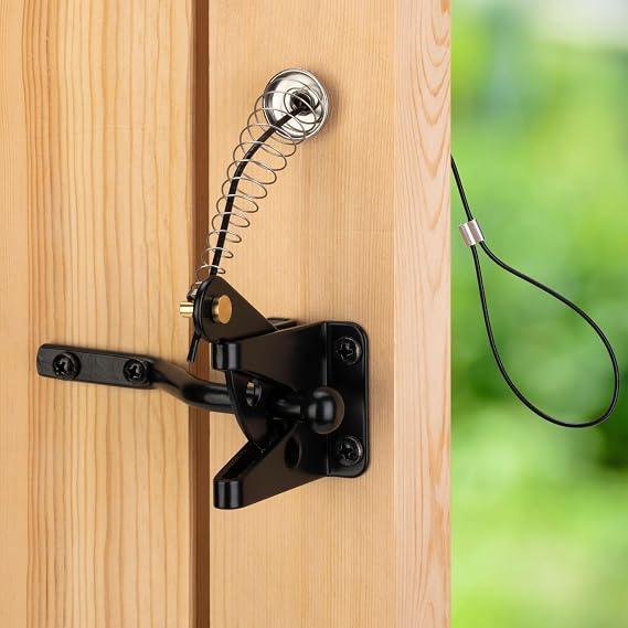 Self Locking Gate Latch for Wooden Fence with Spring Cable Pull, 1pcs