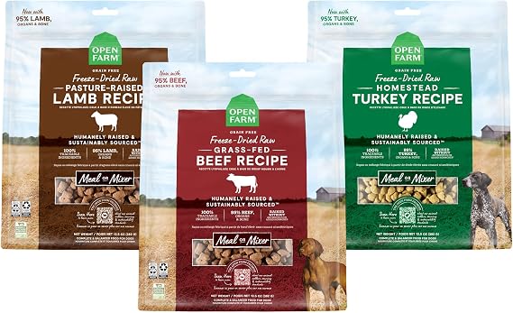 Open Farm, Freeze Dried Raw Dog Food, Morsels with 95% Meat, Organs & Bone, Organic Produce & Superfoods, Complete Meal or Freeze Dried Dog Food Topper, Bundle, 13.5oz Bag