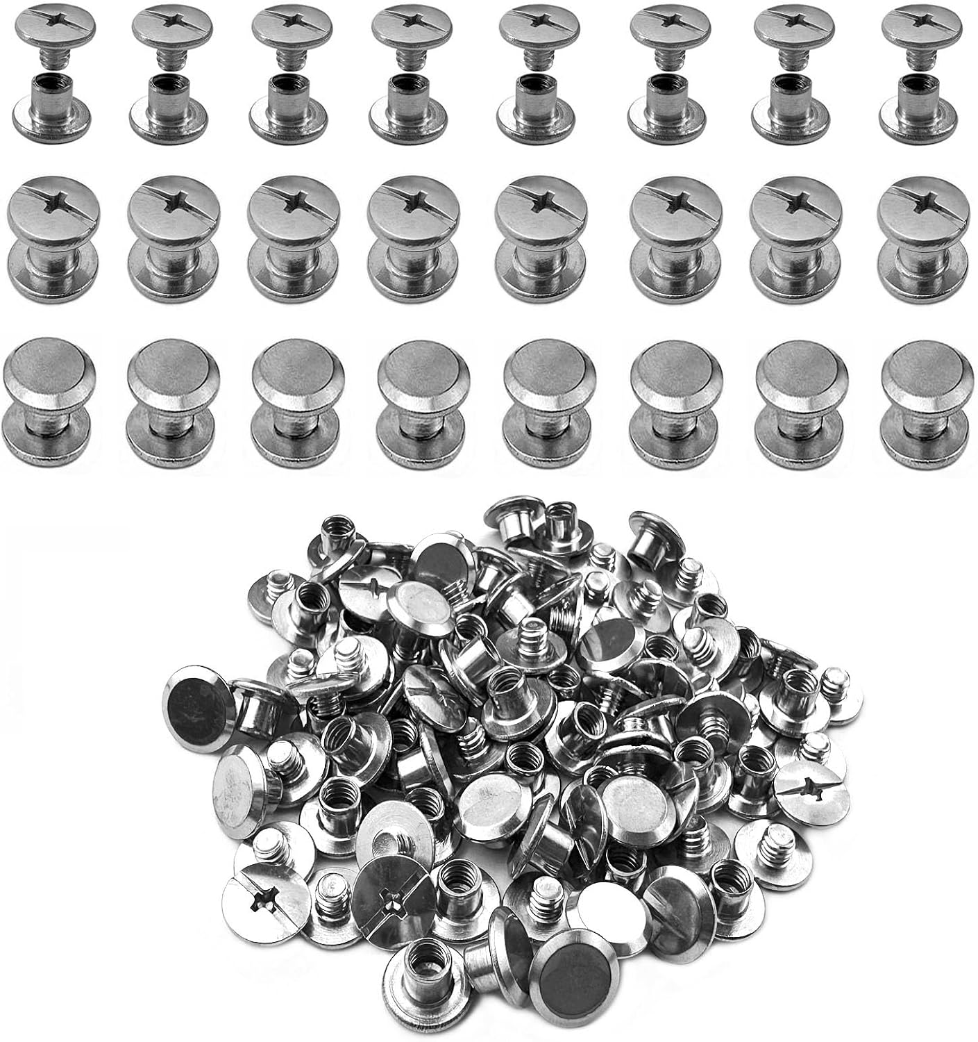 IDEALSV 200 Pcs 100 Sets 304 Stainless Steel Chicago Screws Rivets M5x6mm Leather Rivets Phillip Head Leather Bag, Book and Photo Album Binding Chicago Rivets Kits