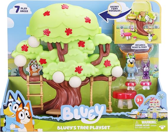 Bluey 2-Sided Treehouse Playset, 11, Action-Packed Tree Toys Set with 4 Accessories and 2.5 Articulated Figure, Animal Toys for Kids Ages 3+