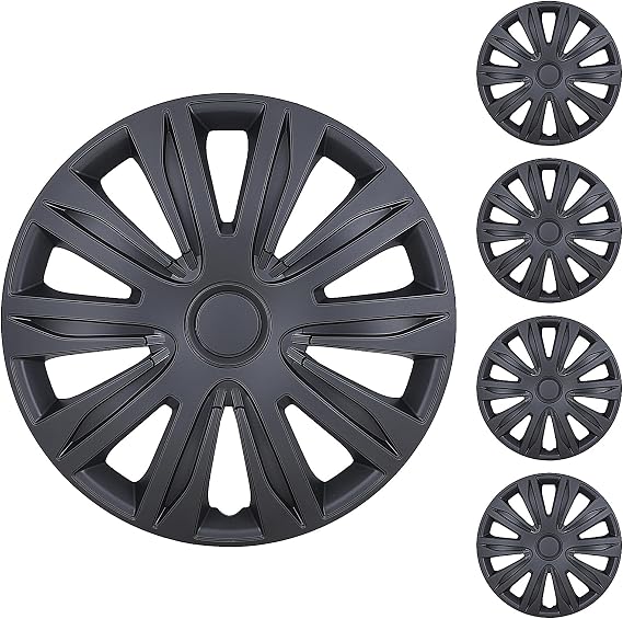 Universal 15" Hub Caps for Standard Steel Wheels, Matte Black