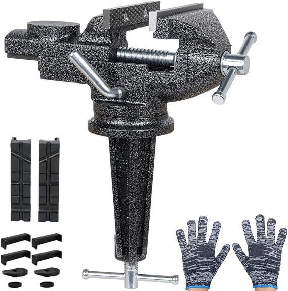 Table Vise, 3.2 Inch Bench Vise Universal Rotate 360 Work Clamp-On Vise, Table Vice With Multifunctional Soft Jaws for Woodworking, Drilling, Sawing, Metal Working