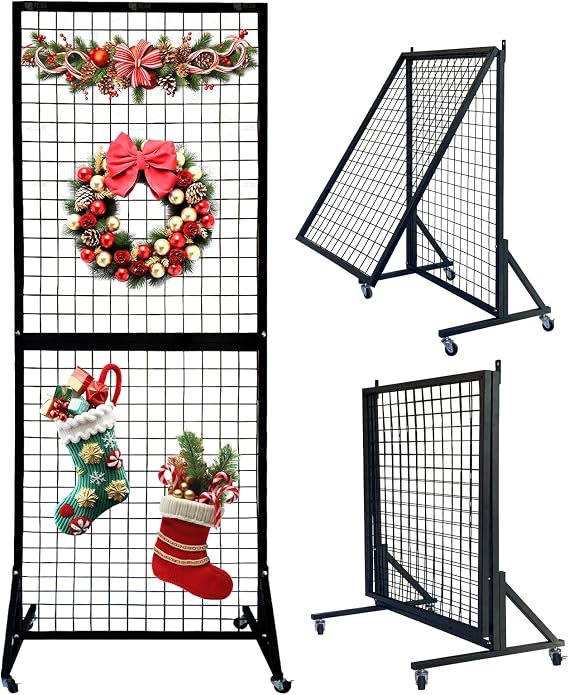 Fordable grid wall panel display stand- 5.5*2 wire display shelves for merchandise vendor events,portable wreath display rack for craft shows