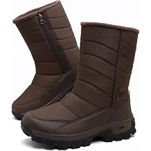 Snow Boots Men's Waterproof Side Zip Winter Boots Outdoor Warm Fur Lined Mid Calf Walking Booties