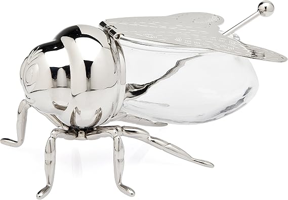 Godinger Honey Jar Silver Bee Themed Serverware Breakfast, Tea or Special Occasions