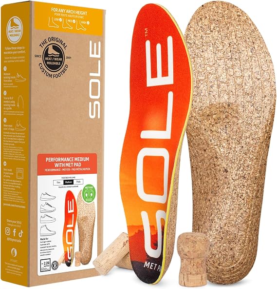 SOLE Performance Medium + Met Pads Insoles - Custom Fit, Mens 4/Womens 6 | Orthotic Support for Any Arch Type, Plantar Fasciitis Relief, Medium Cushioning for Most Regular-fitting footwear, 1 Pair