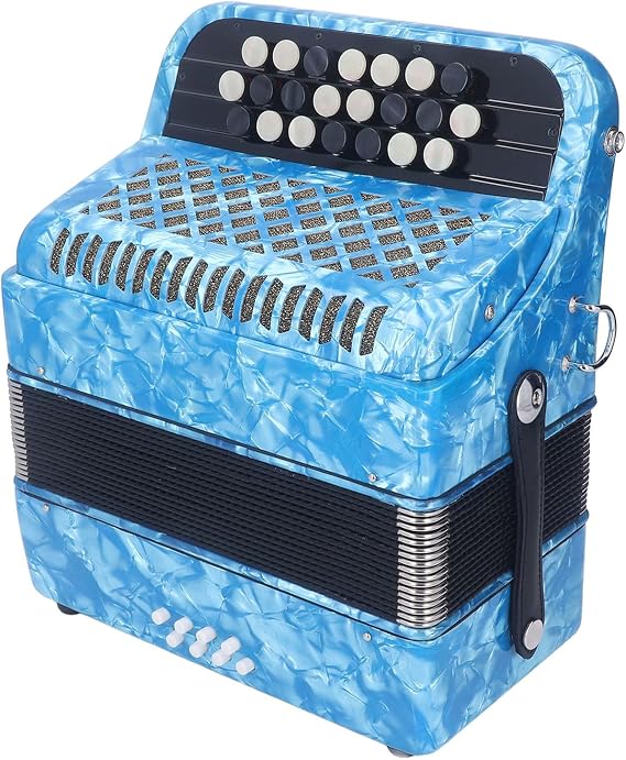 Pyhodi 22 Key 8 Bass Professional Accordion, Anti Slip Button Sensitive Accordion Musical Instruments with Strap, Entry Level Piano Accordion for Professional Performances (Sky Blue)