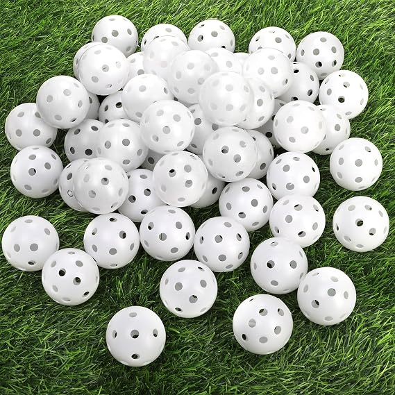 Tebery 100 Pack White Plastic Golf Training Balls - Airflow Hollow 5 Inch Wiffle Golf Balls for Driving Range, Swing Practice, Home Use