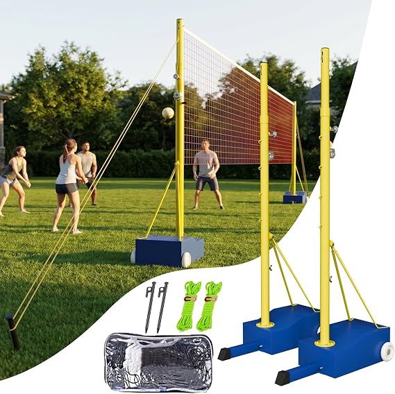 Indoor Volleyball Net, Portable Volleyball Net with Poles, Heavy-Duty Volleyball Net System, Professional Volleyball Poles with Adjustable Height for Backyard,Outdoor