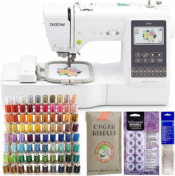 Brother SE700 Sewing and Embroidery Machine, 4 X 4 Hoop (5 Items) | 4 X 4 in Embroidery Area, 135 Built-in Designs, 103 Stitches, Wireless Lan, Touchscreen