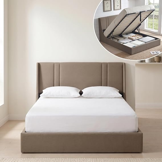 Queen Size Lift Up Storage Bed Frame, Brown