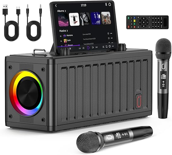 JYX Karaoke Machine for Adults with 2 Wireless Microphones,Portable Bluetooth Speaker, PA System with LED Lights for Home Party, Birthday Gifts, Supports REC/FM/AUX/USB/TF Live Broadcast