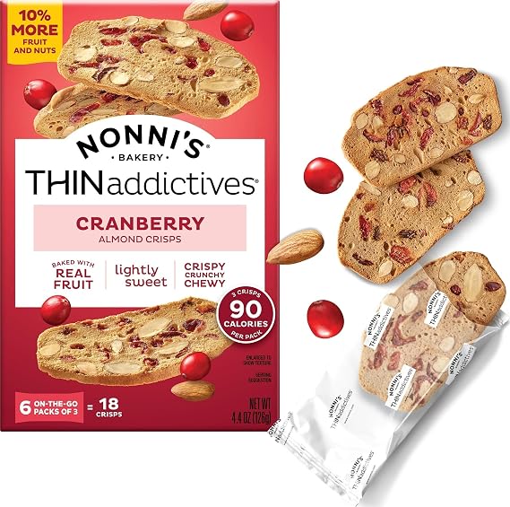 Nonni's THINaddictives Cranberry Almond Thin Cookies, 6 On-the-Go Packs