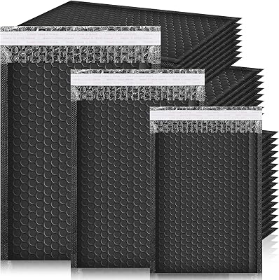 Jeffbaubl 50 Pcs Black Bubble Mailers, Waterproof Self Seal Adhesive Shipping Bags, Black Bubble Envelopes, Poly Padded Envelopes for Small Business Mailing Shipping Packing, 3 Size