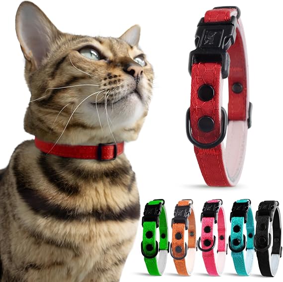 OutdoorBengal Durable Breakaway Cat Collar, No Bell (Red, M/L) | Quick release safety clasp, tactical fabric exterior, soft padded comfort, medium to large fit, boy or girl everyday wear
