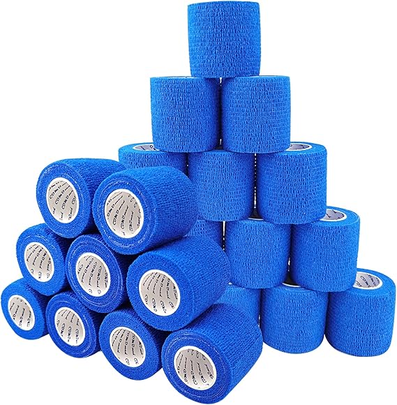 Self Adherent Cohesive Bandage 2"x5 Yards First Aid Bandages Stretch Sport Athletic Wrap Vet Tape for Wrist Ankle Sprain and Swelling,Blue(24 Rolls)