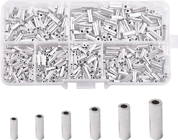 Aluminum Fishing Line Crimp Sleeves, Strong Crimps for Fishing Line Monofilament Saltwater Wire Leader Rigging Rope Cable (600pcs)
