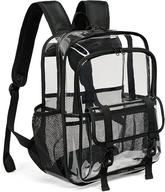 KUI WAN Clear Backpack Clear Bag Stadium Approved Heavy Duty See Through Backpack Waterproof University Transparent Backpack