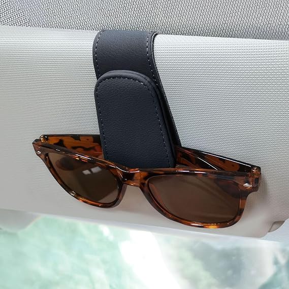 AXELECT Sunglass Holder for Car Visor, Magnetic Clip Sunglasses Car Holder, Leather Glasses Holder Eyeglass Hanger Eyeglasses Mount, 1-Pack
