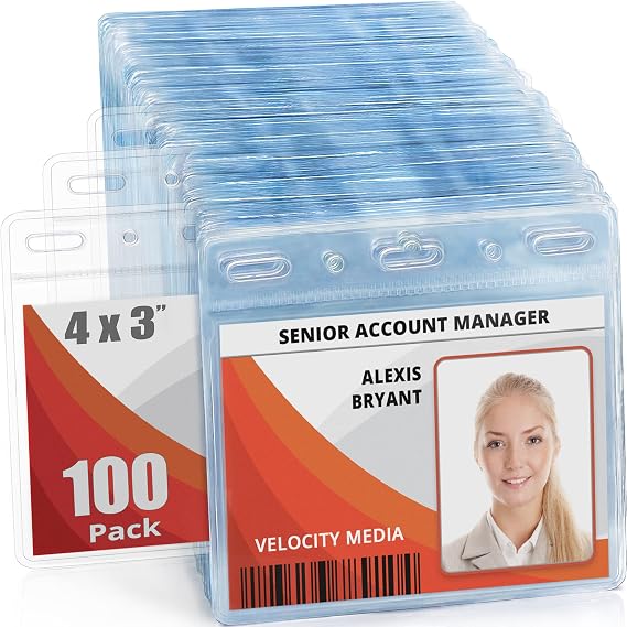 4x3 Horizontal ID Name Badge Holder - Quick Load Zipperless, 100 Pack