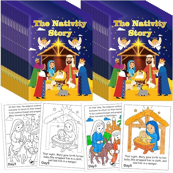 90shine 36PCS Christmas Nativity Story Coloring Books Bulk: Christian Sunday School Bible Class Religious Gifts, Jesus Party Favors Set, Activity Crafts