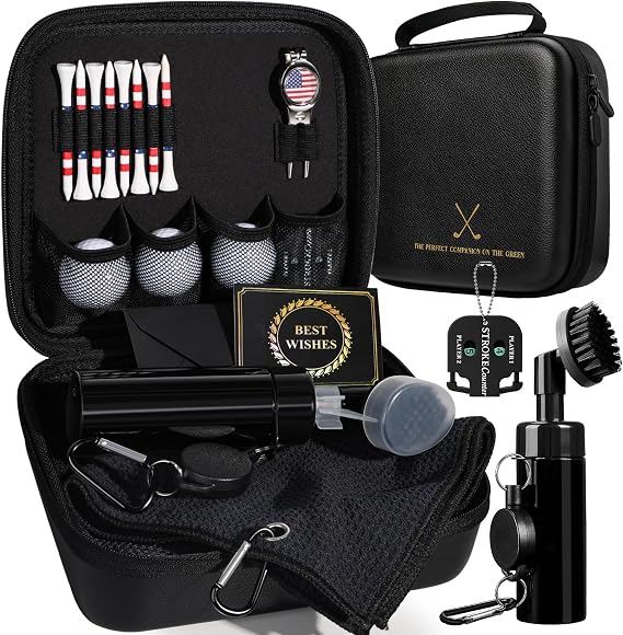 Golf Gift for Men and Women - Golfing Accessories Kit Golf Gift Set for Birthday Valentines Day with Handy Case, Balls, Tees, Divot Tool, Score Counter, Club Cleaner, Towel, Card for Golfer
