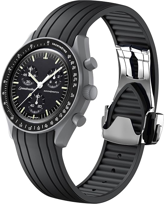 Strap for Omega x Swatch MoonSwatch,Curved No Gap Replacement Folding Buckle Matte Finish Strap Compatible Omega Swatch Moonswatch Speedmaster for Men Women