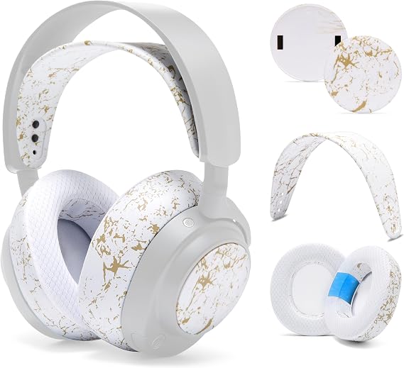 WC Arctis Nova Bundle Pack - Cooling Gel Earpads, Silicone Headband, and Side Speaker Plate Upgrade for Arctis Nova Pro Wireless by Wicked Cushions | Gold Marble