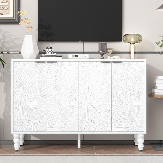 47.2'' Modern TV Stand for 43 Inch TVs, Media Console Cabinet with Adjustable Shelves, Glass Doors, Solid Wood Legs and Anti-Tip Kit for Living Room Storage