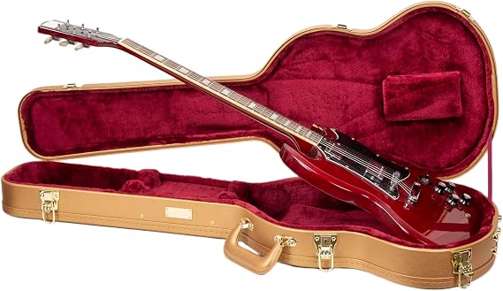 Crossrock Wooden Electric Guitar Case for Gibson SG | Luxury Gold Faux Leather, Burgundy Velvet Interior, Lock Designer Series(CRW520SGLG)