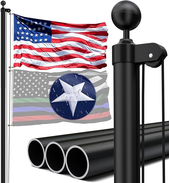 30FT Heavy Duty Flag Pole for Outside House – 13-Gauge Extra-Thick Aluminum Flagpole, Complete Set with USA Flag &amp; All Hardware to Fly Two Flags – Great for Patriotic Displays &amp; Gift Giving