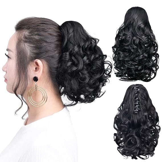 Black Ponytail Clip Claw Pony tails Extension Wavy 10" 3.5 OZ Synthetic Like Real Fake Hairpieces Women Yaki Fluffy Tangled