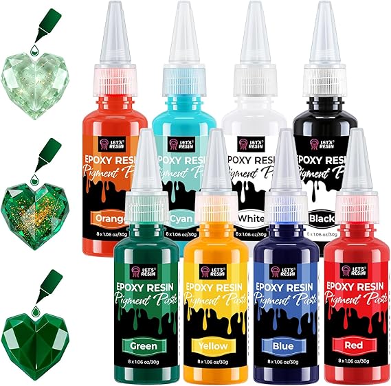 LET'S RESIN 8-Color Resin Pigment Paste, 8 * 1.06oz Concentrated Color | Epoxy Resin Color Pigment for Translucent to Opaque Coloring - Easy Mix, for Jewelry, DIY Crafts, River Tables