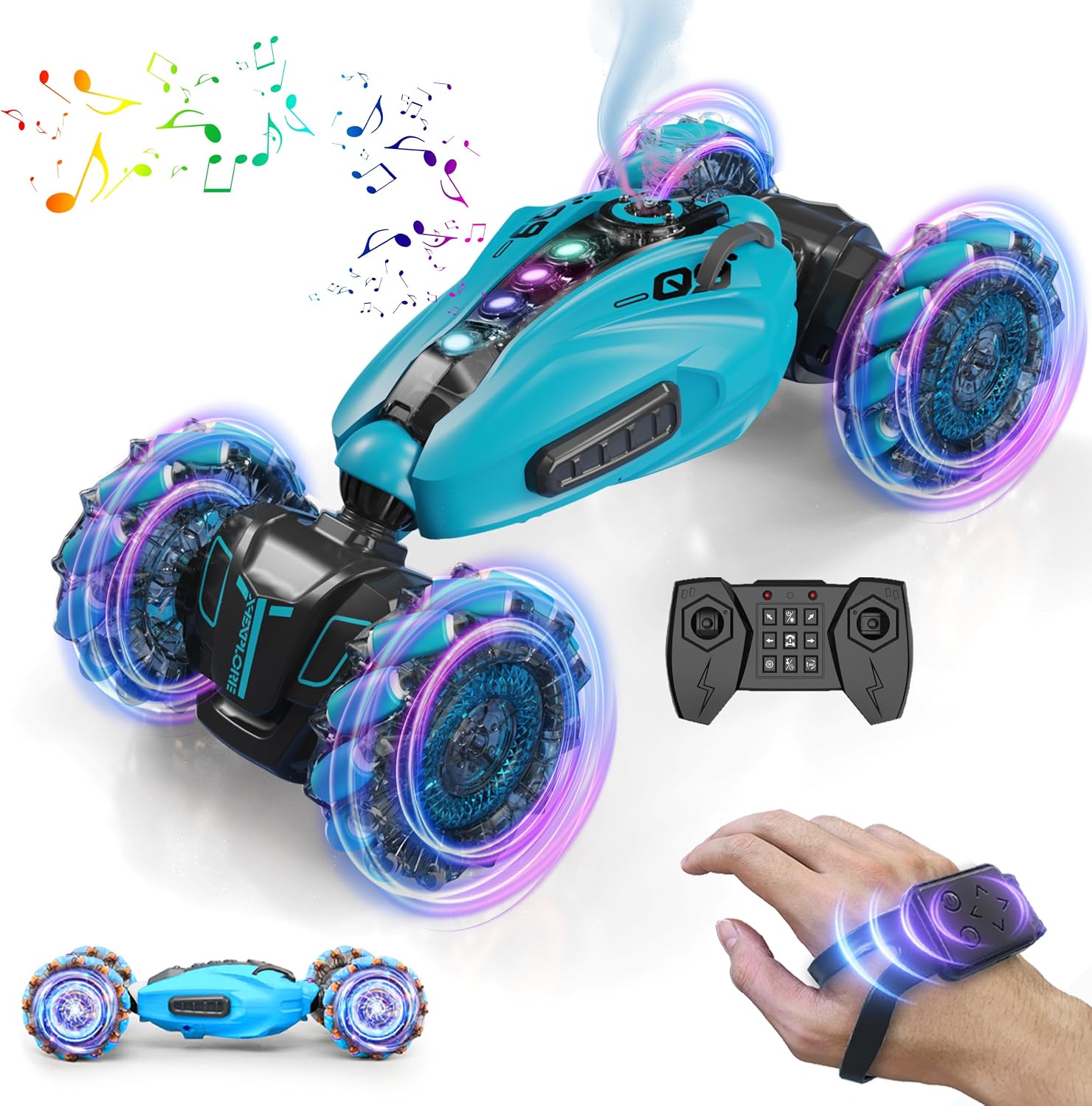 RC Stunt Car,2.4GHz 4WD Remote Control Gesture Sensing Toy Cars,Double Sided Driving,360 °Rotation,Off Road Vehicle,Hand Controlled RC Car with Lights&Music, Birthday Gifts for Boys&GirlsBlue