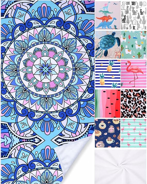LIVILAN Mandala Microfiber Beach Towel, 30x60 Oversized, Boho Bohemian Design, Soft, Quick Dry, Super Absorbent, Thin, for Pool, Swim, Travel, Bath, Unique Blue Mandala Gifts for Women, Kids