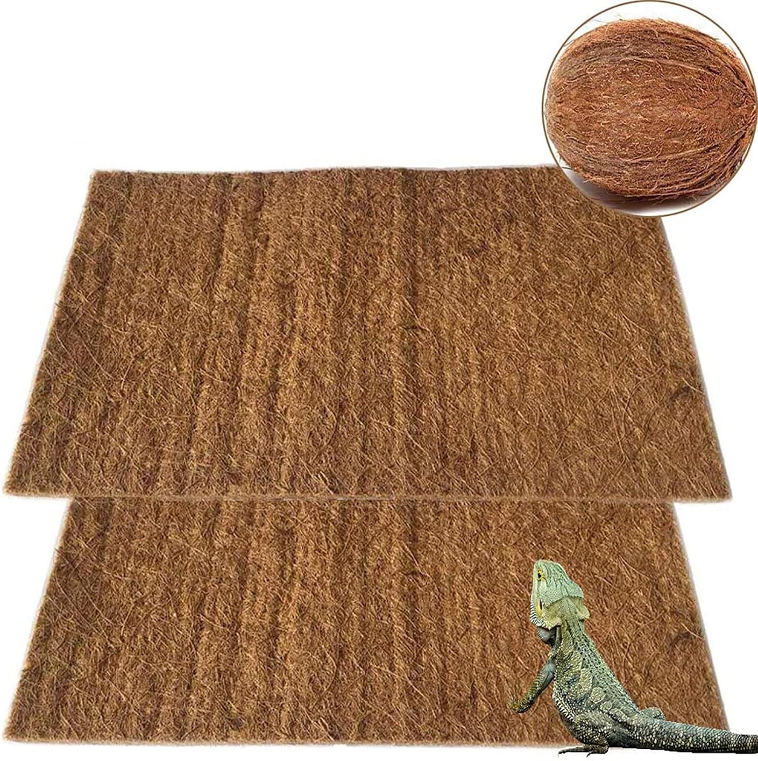 PINVNBY Reptile Carpet Natural Coconut Fiber Lizard Mat Pet Terrarium Liner Snake Bedding for Chamelon Turtle Bearded Dragon Iguana 2PCS