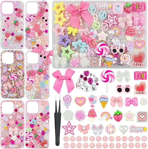 DoDoBeads 1430 Pcs Junk Phone Case Decoration Kit, Charms for Customizing Cases, Kawaii Bow, Letter Beads, Nail Accessories, Flatback Pearls, Rhinestones, Cute Aesthetic Decor for Personalization