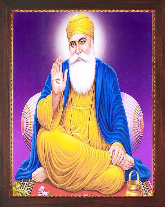 SANVIKA Handicraftstore Gurunanak Dev Ji with Ek Onkar symbol, A picture Poster Painting with unbreakable acrylic glass framing for Home Decor and auspicious purpose. (229-205)