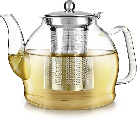 Teabloom Dublin Glass Teapot Fine Borosilicate Glass Stovetop and Microwave Safe Removable Stainless Infuser Ideal for Loose Leaf Tea Large Capacity 40 oz. / 1200 ml (4-5 Cups)
