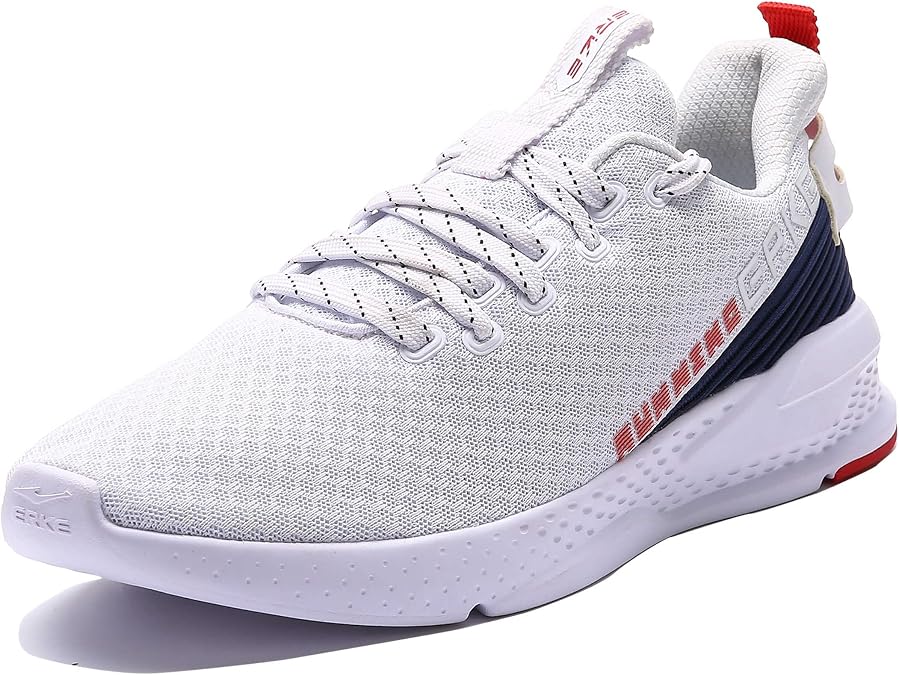 ERKE Mens Walking Shoes Breathable Lightweight Walking Running Shoes Slip on Sport Athletic Sneakers for Gym Running Casual Workout White Size 8