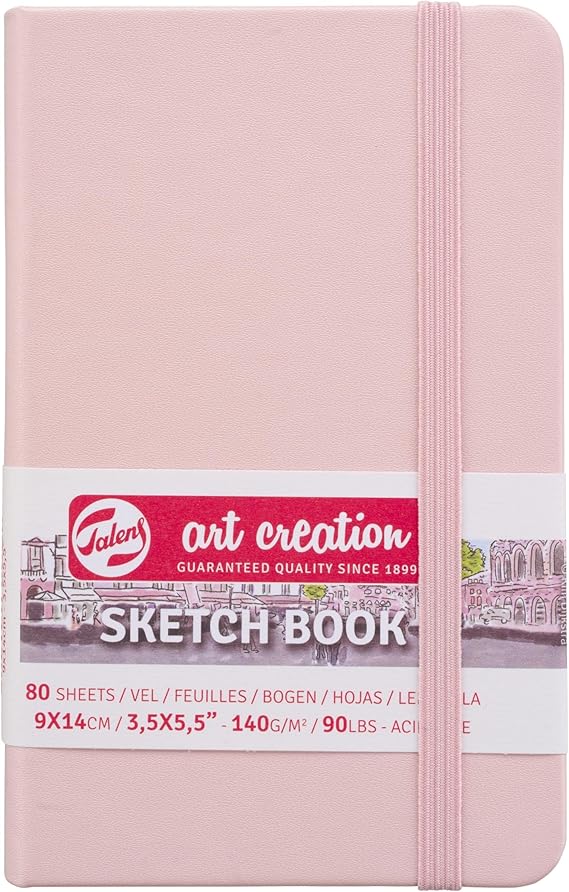 Talens Art Creation Sketchbook, Pastel Pink, 80 Sheets, 3.5 x 5.5 in | Hard-Bound Pocket Notebook, 140 GSM/94 lbs Paper, Acid-Free Cream Blank Paper, Ribbon Bookmark, and Elastic Closure
