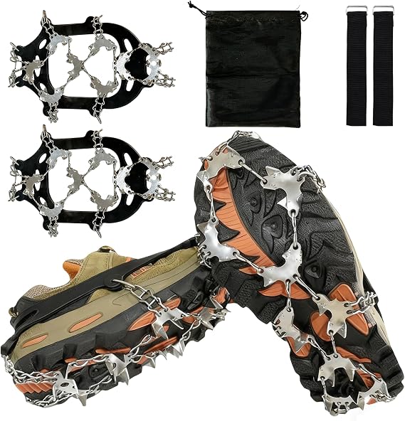 Crampons for Shoes, Footwear Traction Cleats Ice Snow Grips with 32 Stainless Steel Spikes, Shoe Anti - Slip Boots Spikes for Walking, Jogging, Climbing and Hiking
